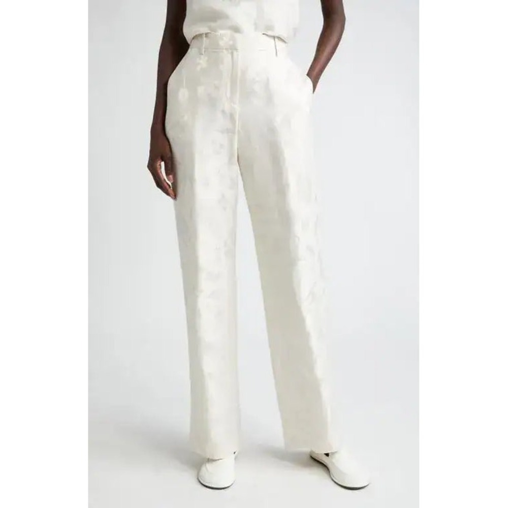 Lafayette 148 New York Gates Floral Jacquard Linen Blend Pants Pebble Size 8 NEW